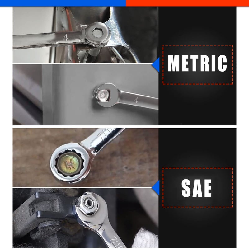 LEONTOOL Small Wrench Set Metric And SAE 20 Pcs Mini Wrenches Open End Box End Wrench Set with Key Rings, Metric 4-11mm And SAE 5/32 To 7/16 Inch, Ignition Wrenches Labor Day Gifts Tool Gift for Men - Image 3